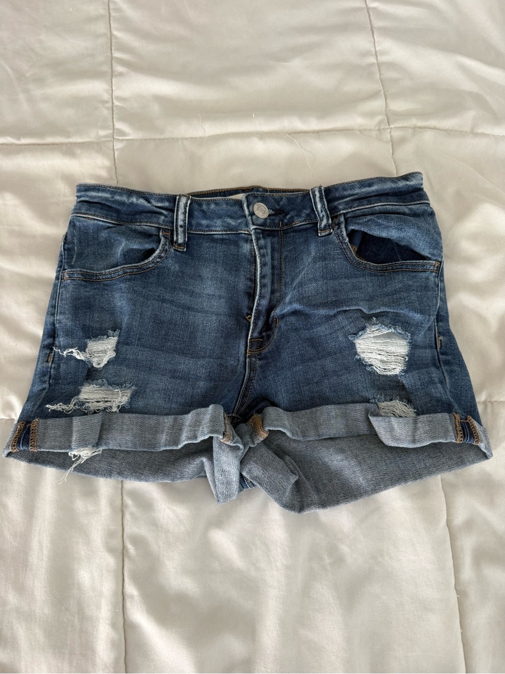 PacSun Women's Medium Blue Distressed Roll-Cuff Denim Shorts